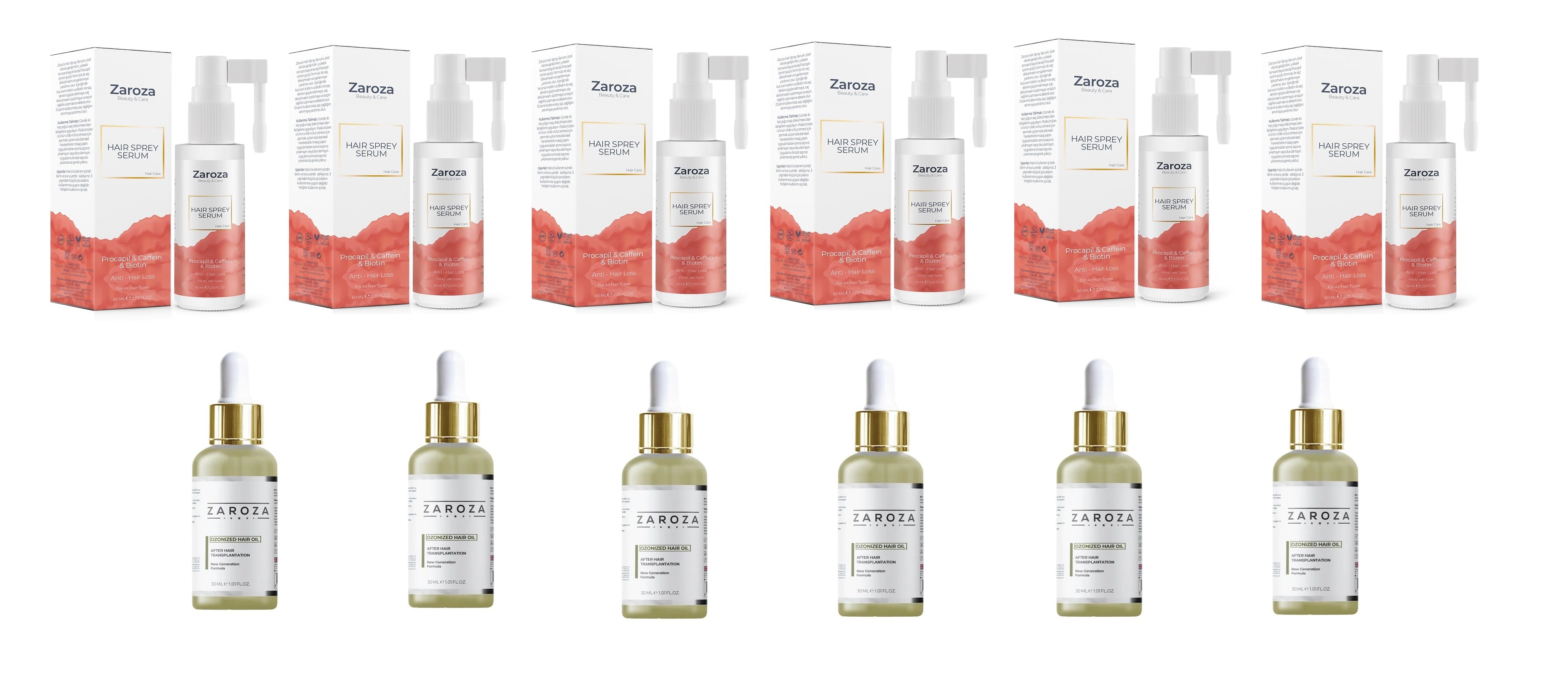 Zaroza 6 Lot Hair Spray and 6 Lot Ozonized Hair Oil After Hair Transplantation (Special Set For 6 Months Supply)